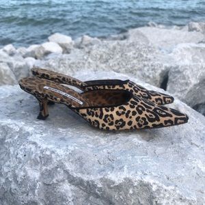 MANOLO BLAHNIK Leopard Cheetah Heels Mules Sz 6.5